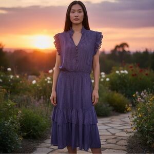 Perry Walker Collective Women’s Cornelia Blue Pink Midi Dress Size 2